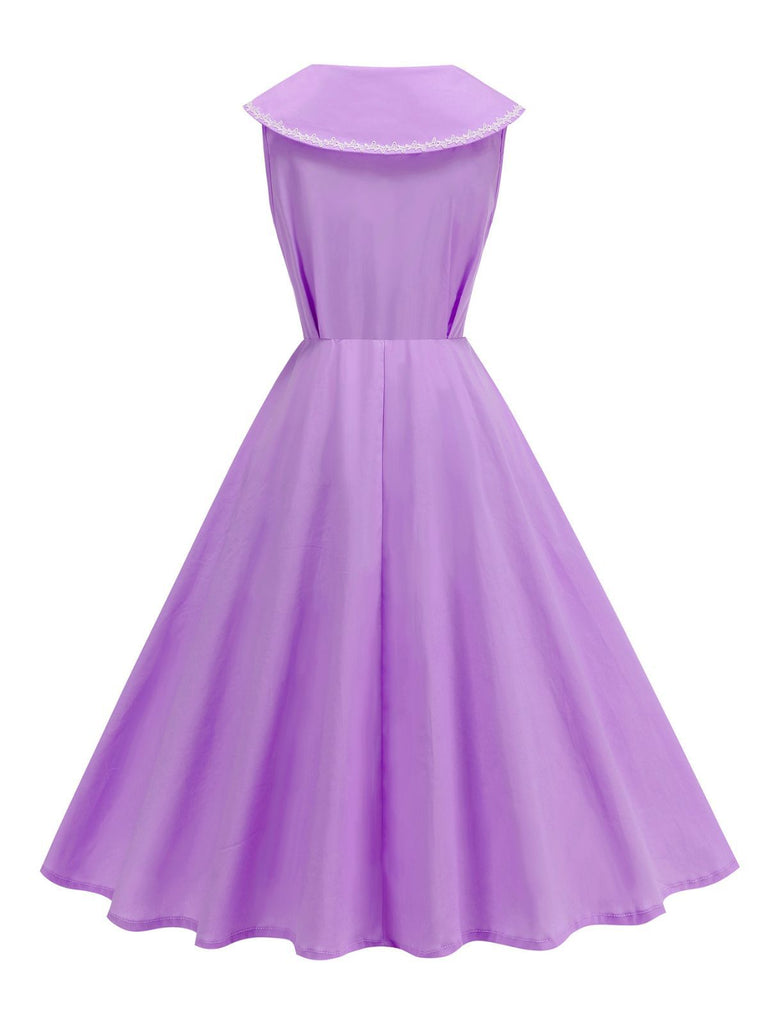 Robe sans manches col marin et nœud papillon couleur unie années 1950
