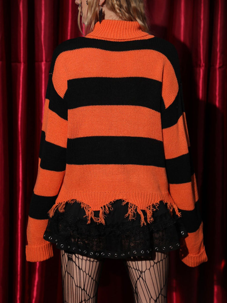Pull en tricot orange à chauve-souris Halloween années 1950