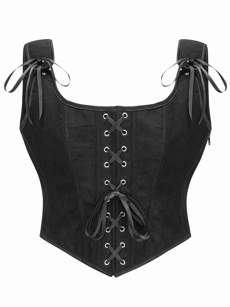 Corset à lacets en daim avec nœud années 1980