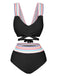 Ensemble bikini à bretelles larges noué dans le dos colorblock des années 1940