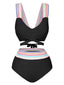 Ensemble bikini à bretelles larges noué dans le dos colorblock des années 1940