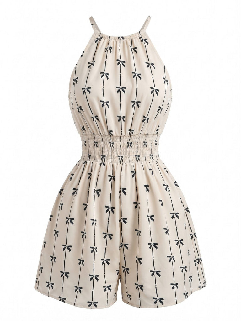 Combishort Halter Sans Manches Smockée Beige Années 1950 4