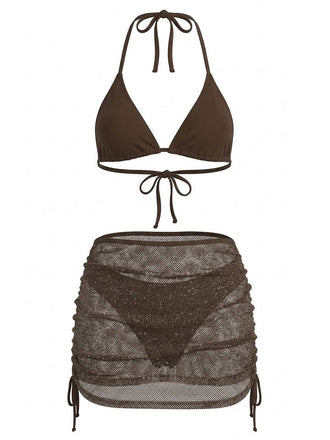 Bikini col halter unie et cache-maillot crochet