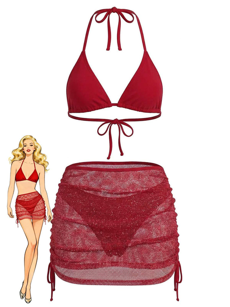 Bikini col halter unie et cache-maillot crochet