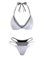 Ensemble bikini simulé col licou pailleté argenté 1980s
