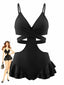 Maillot de bain une pièce noir volants et découpes croisées années 40