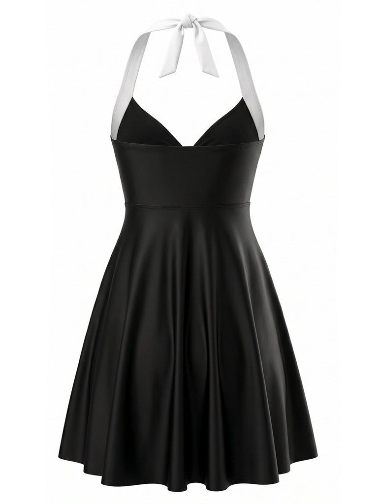 Rayée Dos-Nu Nœud Tankini Ensemble Noire Années 1940 3