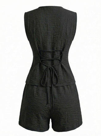 Col V à Lacets Gilet & Short Set Années 1940 5