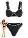 Ensemble Bikini Ornements Métal Étoile de Mer Bordure Léopard Noir Années 1950