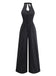 Combinaison Jambes Larges Halter Sans Manches à Rayures Boutonné Noir Années 50