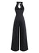 Combinaison Jambes Larges Halter Sans Manches à Rayures Boutonné Noir Années 50