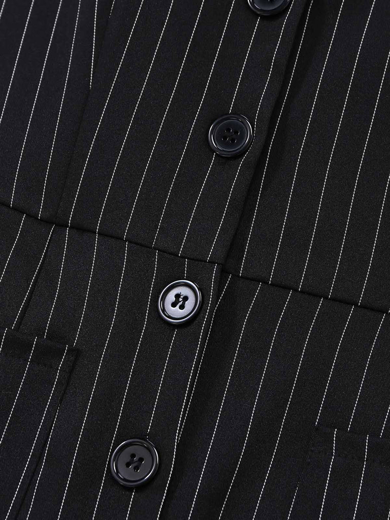 Combinaison Jambes Larges Halter Sans Manches à Rayures Boutonné Noir Années 50