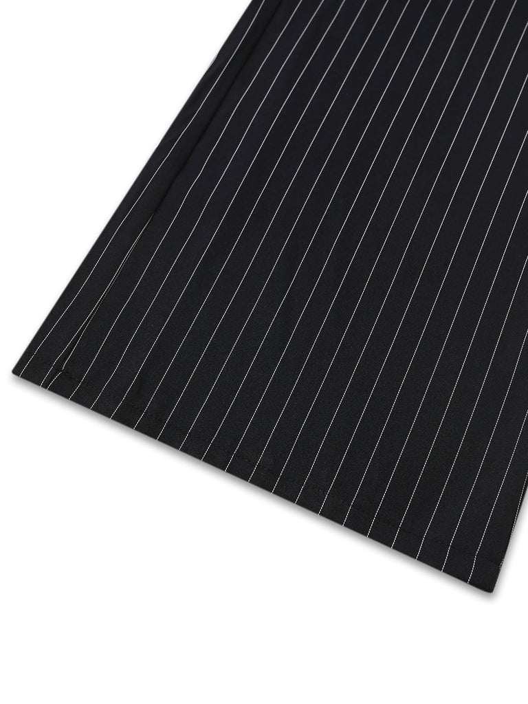 Combinaison Jambes Larges Halter Sans Manches à Rayures Boutonné Noir Années 50