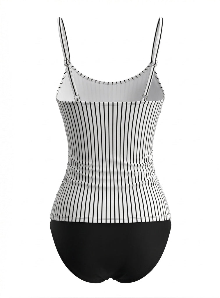 Rayé Bretelles Spaghetti Tankini Ensemble Noire Années 1950 3