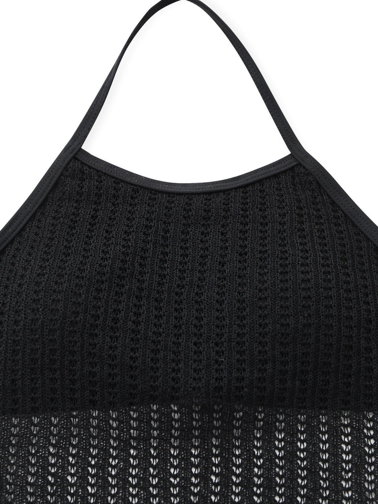 Crochet Croisé Sans Manches Tricot de Bain Robe Noire Années 1980 4