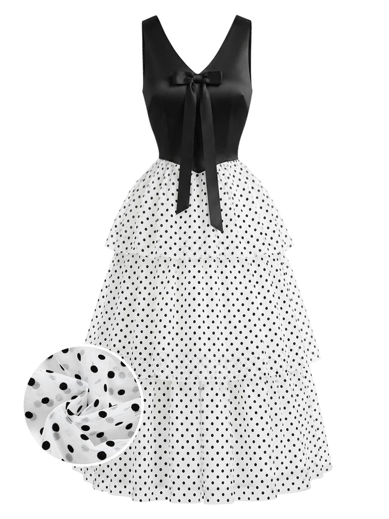 [Prévente] Robe en Mousseline à Pois avec Volants Étagés Noir & Blanc Années 40