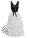 [Prévente] Robe en Mousseline à Pois avec Volants Étagés Noir & Blanc Années 40