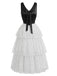 [Prévente] Robe en Mousseline à Pois avec Volants Étagés Noir & Blanc Années 40