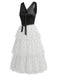 [Prévente] Robe en Mousseline à Pois avec Volants Étagés Noir & Blanc Années 40