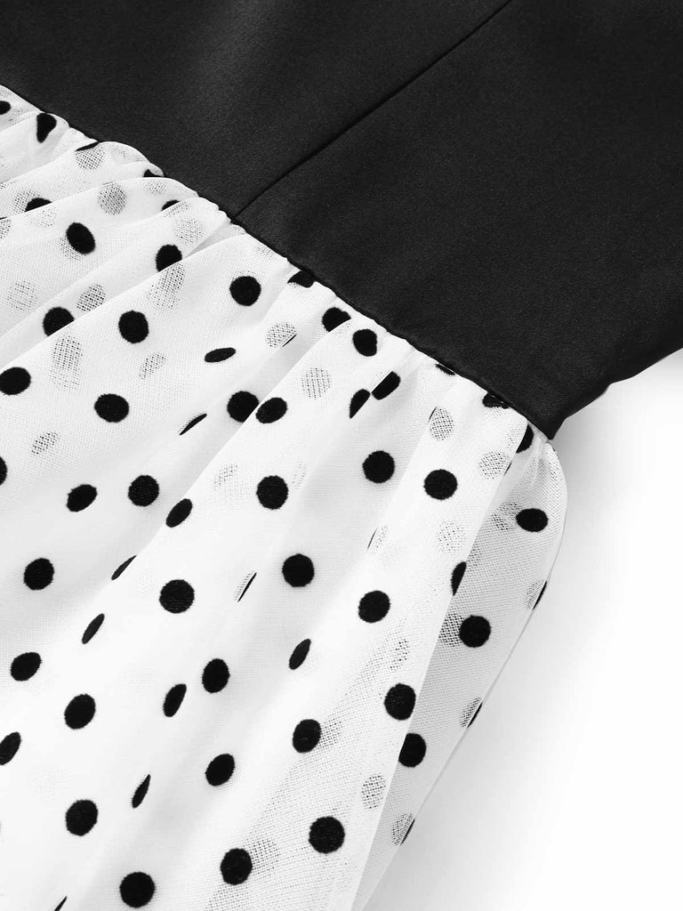 [Prévente] Robe en Mousseline à Pois avec Volants Étagés Noir & Blanc Années 40