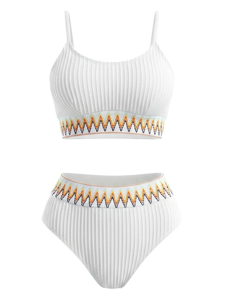 Bikini côtelé taille haute à motif zigzag années 1950