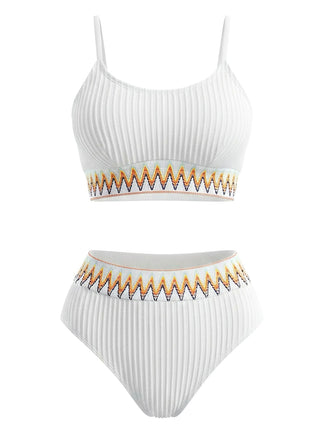 Bikini côtelé taille haute à motif zigzag années 1950