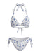 Bleu Ensemble Bikini Dos Nu à Petites Fleurs avec Lien années '40 2