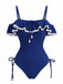 Maillot de Bain Une Pièce à Volants Pendentif Coquillage Bleu Années 1940 2