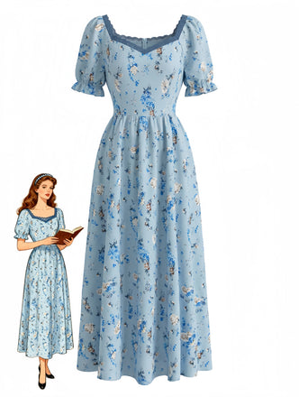Robe Évasée Imprimée Florale avec Ceinture à la Taille années '50