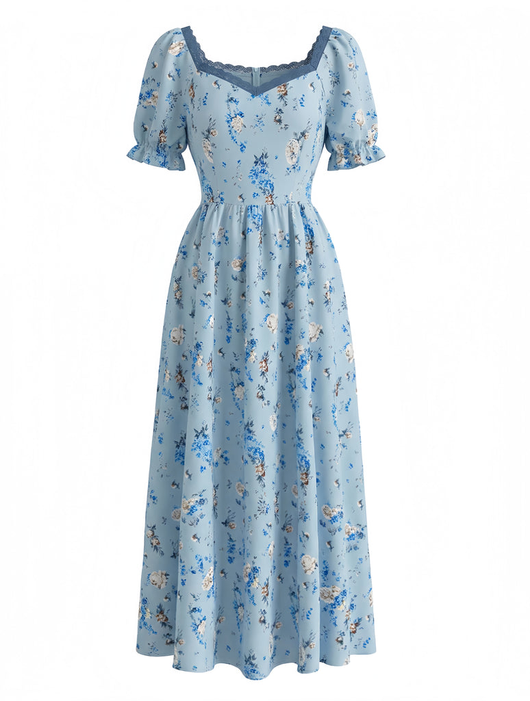 Robe Évasée Imprimée Florale avec Ceinture à la Taille années '50 2