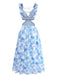 Robe Longue Florale Découpée à Bretelles à Volants Bleue Années 1950 3