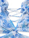 Robe Longue Florale Découpée à Bretelles à Volants Bleue Années 1950 5