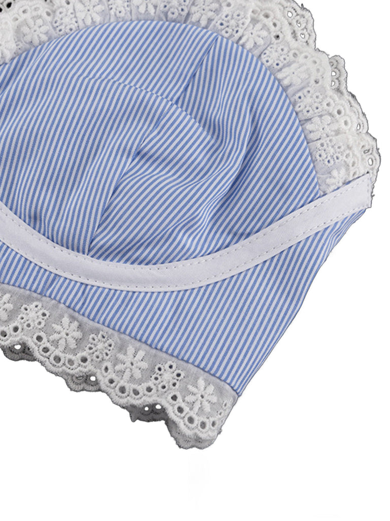 Deux Pièces Bleu Dentelle Bretelles Spaghetti Haut & Taille Haute Jupe Années 1950 3