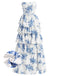 Robe Longue Bustier à Baleines Étagée Florale Bleue Années 1930