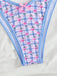 Ensemble Bikini Triangle Halter Vichy Floral avec Nœud Bleu Années 60