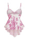 Rose Pêche Maillot de Bain Une Pièce Uni à Volants Dos Nu années '40 8