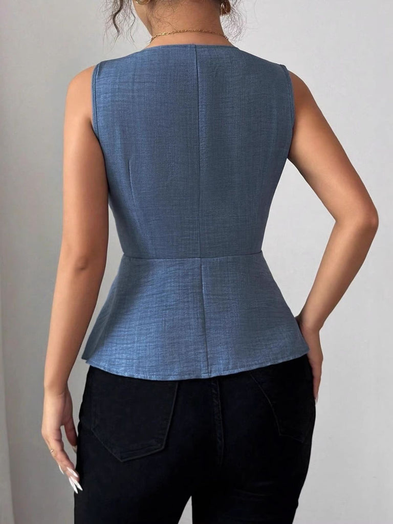 Tops Perle Col V Boutonné Bleu Années 1960 6
