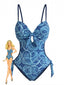 Maillot de Bain Une Pièce Bleu Bohème Années 1970