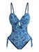 Maillot de Bain Une Pièce Bohème Imprimé Cachemire Découpé Bleu Années 1970 2