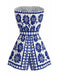 Combishort Bustier Ceinturé Floral Bleu Années 1970