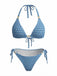 Ensemble 3 Pièces Bikini Dos-Nu Géométrique Cube 3D & Cache-Maillot Bleu Années 1970
