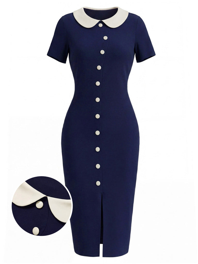 [Prévente] Robe Tricoté Col Claudine Bleue Années 1960
