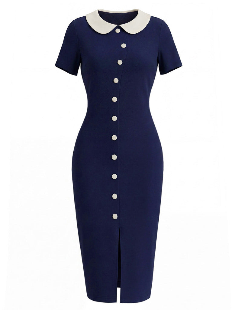[Prévente] Robe Tricoté Col Claudine Bleue Années 1960 2