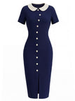 [Prévente] Robe Tricoté Col Claudine Bleue Années 1960 2