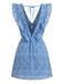 Robe Courte Paisley Col V à Volants Brodée Bleue Années 1970 3