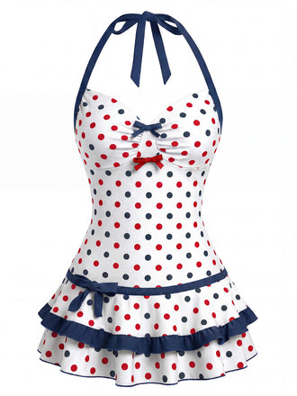 [Prévente] Dos-Nu à Pois Nœud à Volants de Bain Robe Années 1940 3
