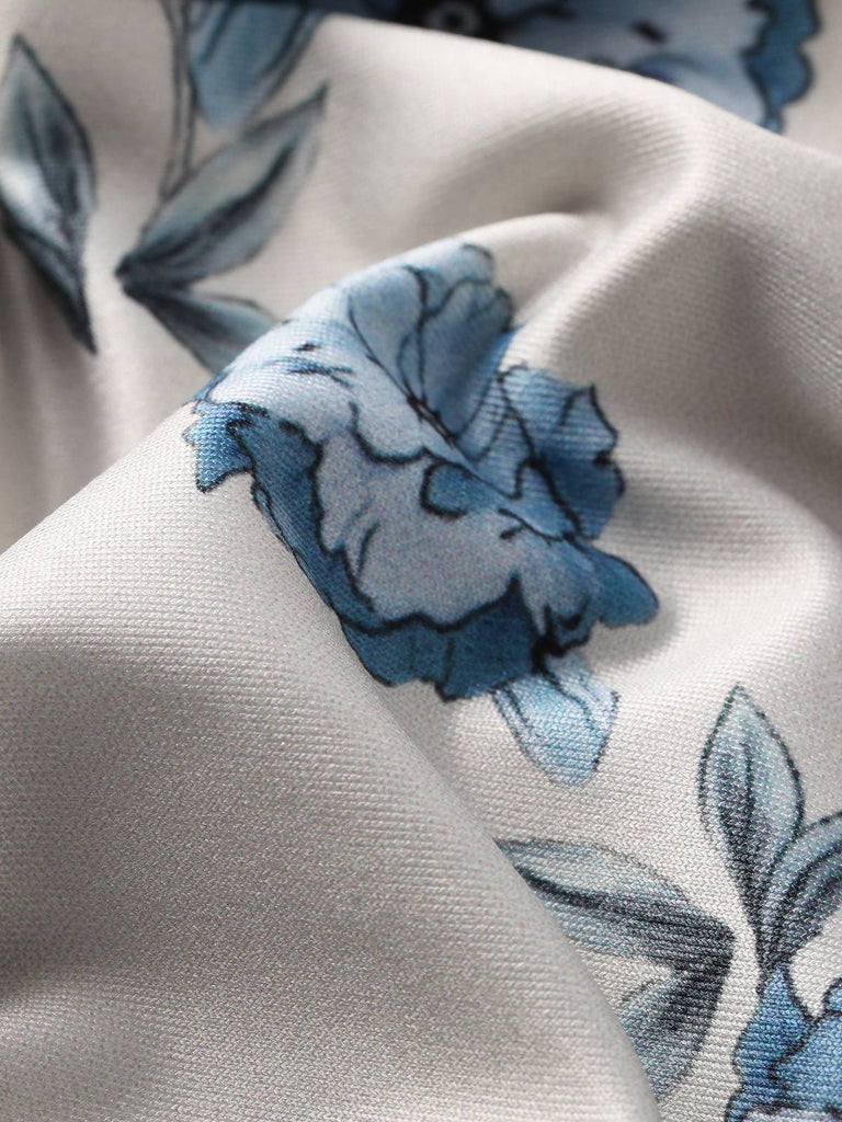 Blue 1930s maxi dress vintage floral print pattern detail