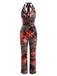 Combinaison Halter Col Drapé Floral Marron Années 70