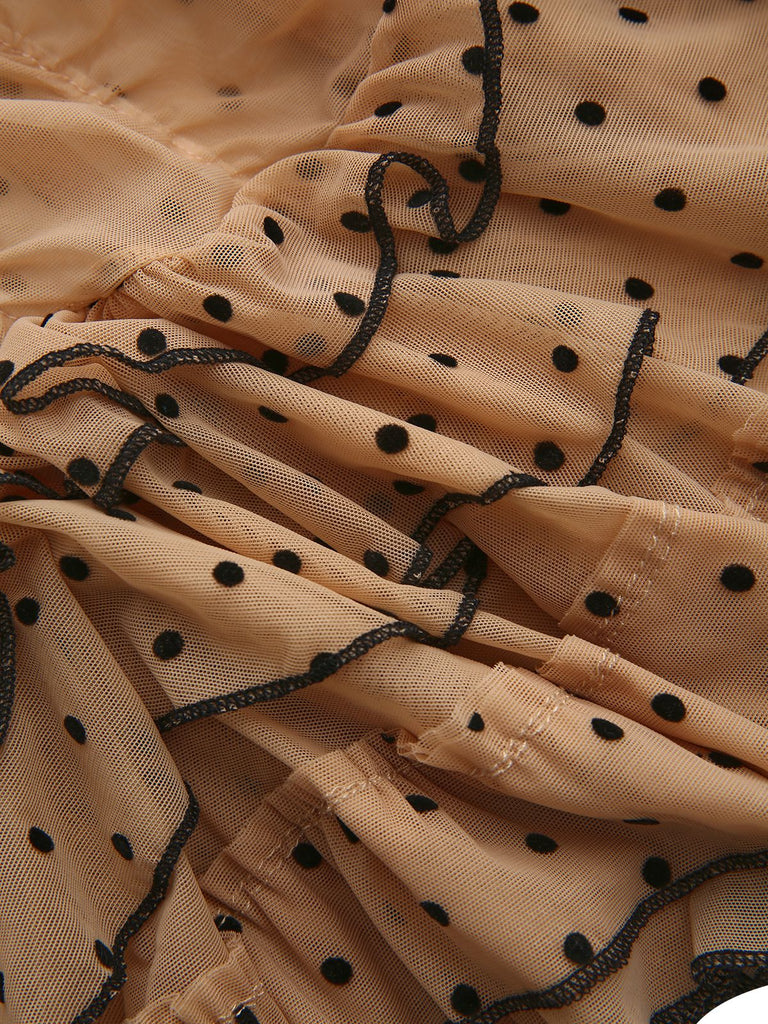 Nuisette babydoll kaki à pois des années 1980