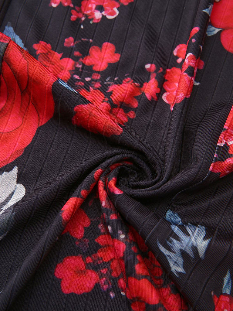 Robe moulante fleurs style thé français épaules dénudées années 1960